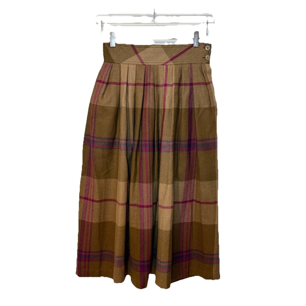 Vintage Diane Von Furstenberg Plaid Midi Skirt Women's 10 Multicolor Wool Blend